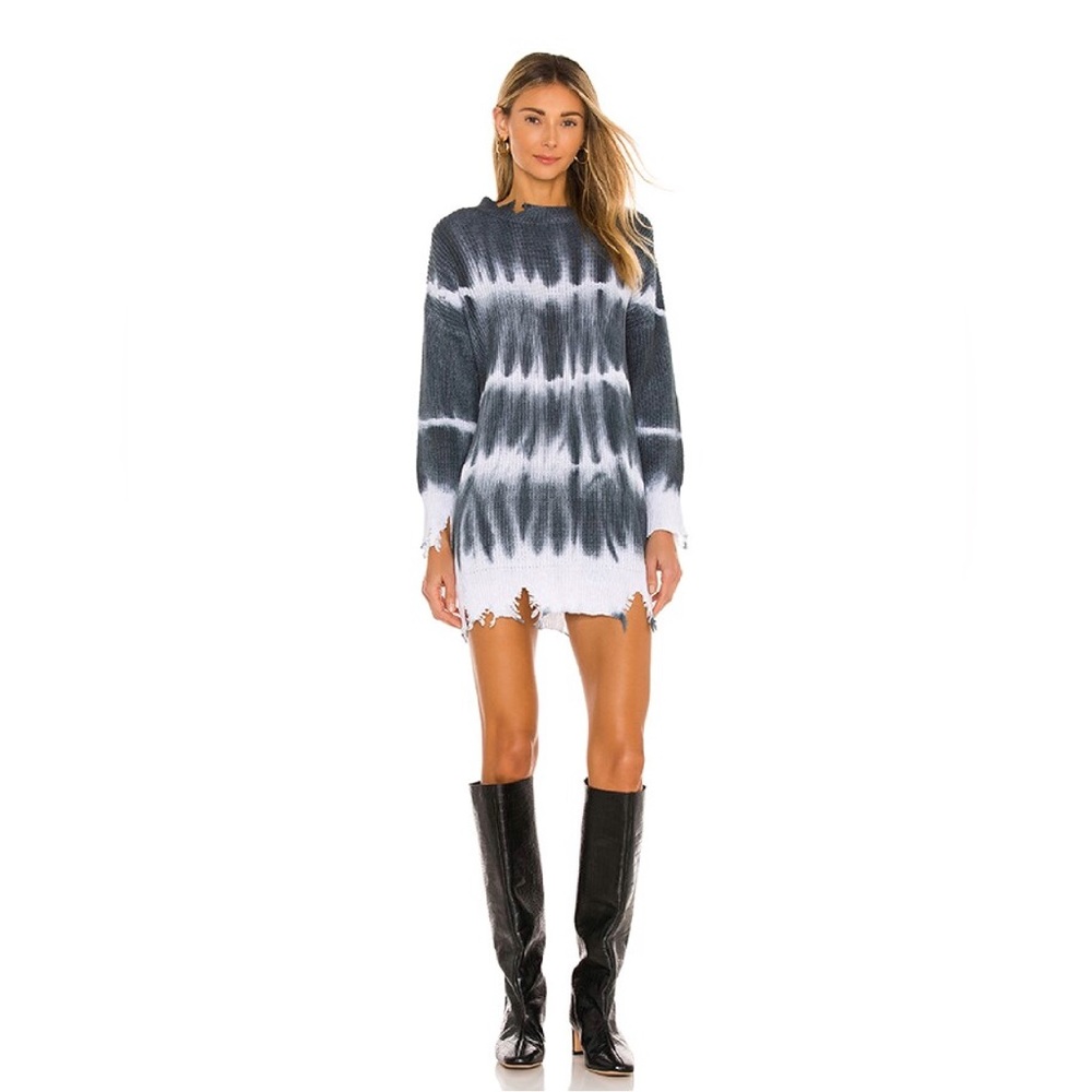 Superdown Shia Sweater Dress in Black/Gray Tie Die